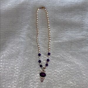 Elegant Pearl and Purple Bead Necklace